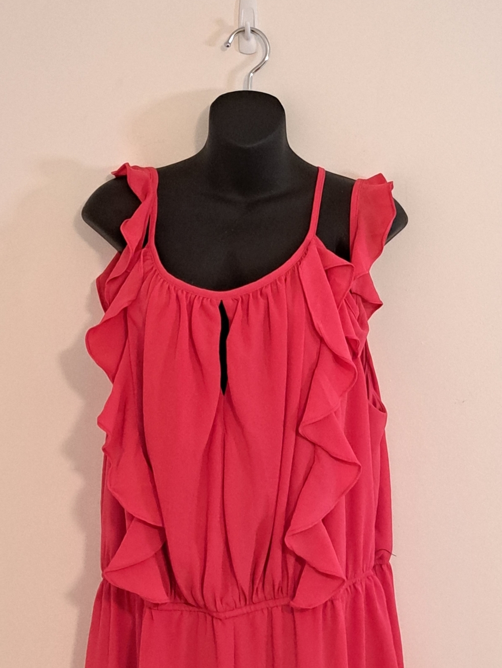 Lane Bryant Coral Wide-Leg Ruffle Front Accent Cold Shoulder Jumpsuit Size 22 - Picture 6 of 11